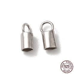 Platinum Rhodium Plated 925 Sterling Silver Cord Ends, End Caps, Column, Platinum, 7.5x3x2.5mm, Hole: 2mm, Inner Diameter: 2mm