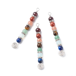 Серебро 7 большие подвески из медной проволоки из смешанных драгоценных камней с чакрами, драгоценные камни кристалл горный хрусталь круглый шарм, серебряные, 63x7.5x6 мм, отверстие : 3.5 мм