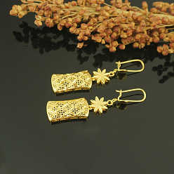 Rectangle Латунные полые серьги-кольца, золотые, прямоугольные, 60x12 мм