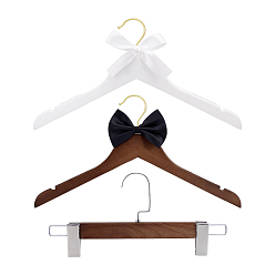 Mixed Color 2Pcs Wood Wedding Hanger, with Wood Anti-slip Trouser Clips, Mixed Color, 380x200x12mm