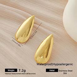 Teardrop 304 серьги-гвоздики из нержавеющей стали для женщин, золотые, слеза, 33x20 мм