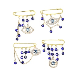 Золотой Булавки для килта из сплава синего сглаза со стразами, защитные броши из нержавеющей стали, золотые, 70~90x64~64.5 мм, 4 шт / комплект