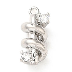 Platinum Brass Micro Pave Cubic Zirconia Pendants, Spiral, Platinum, 16x7.5x7mm, Hole: 1.2mm