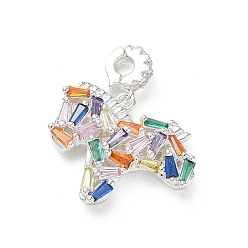 Plata de Ley 925 Chapada Latón pavimenta colgantes de circonio cúbico, coloridos amuletos de caballos, 925 chapado en plata de ley, 17x19.5x5 mm, agujero: 2 mm