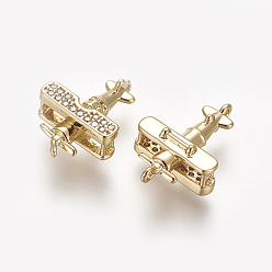 Настоящее золото 18K Коннекторы, латунь, кубический цирконий, долговечный, пропеллер самолета, прозрачные, реальный 18 k позолоченный, 16.8x11.3x5.3 мм, отверстие : 0.8 мм