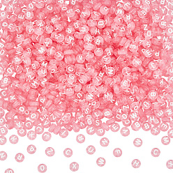 Pink Прозрачные акриловые бусины, горизонтальное отверстие, плоские круглые с буквы, розовые, 7x4 мм, отверстие : 1.5 мм, 800 шт
