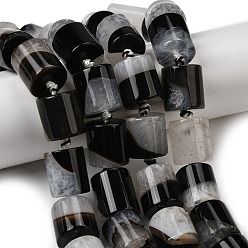 Черный Природный агат бисер нитей, окрашенная и подогревом, колонка, чёрные, 14.5~15.5x14~14.5 мм, отверстие : 1 мм, около 21 шт / нитка, 15.43'' (39.2 см)