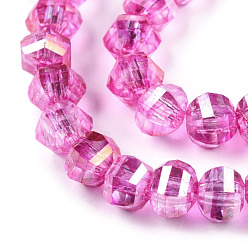 Hot Pink Transparent Electroplate Glass Beads Strands, AB Color Plated, Faceted, Round, Hot Pink, 8x7mm, Hole: 2mm, about 60pcs/strand, 14.96 inch(38cm)