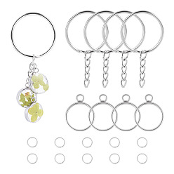 Couleur Acier Inoxydable 5pcs 304 pendentifs à lunette arrière ouverte en acier inoxydable, avec 5 pièces anneaux brisés en acier inoxydable, 10pcs anneaux de jonction en acier inoxydable résistants au ternissement, couleur inox, 304mm, Trou: 18x14x3mm, diamètre intérieur: 2.5 mm