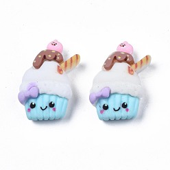 White Opaque Resin Decoden Cabochons, Ice Cream with Smiling Face, White, 20x14x6.5mm