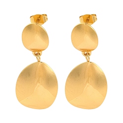 Золотой 304 серьги-гвоздики из нержавеющей стали для женщин, овальные, золотые, 35x15.5 мм