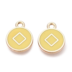 Caqui Claro Colgantes de la aleación del esmalte, chapado en rack, Dijes planos redondos con diseño de billetes de cobre, dorado, caqui claro, 14x11x1.5 mm, agujero: 1.6 mm