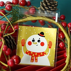 Снеговик Самоклеящийся целлофановый пакет opp, Новогодняя тема, аксессуары для выпечки, для мини торта, кекс, упаковка печенья, квадратный, снеговик, 70x70 мм, односторонний толщина: 0.101 mm, около 100 шт / упаковка