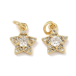 Прозрачный Латунные микро проложить кубического циркония подвески, звезды прелести, без свинца и без кадмия, стойки покрытие, долговечный, реальный 18 k позолоченный, прозрачные, 9x7.5x3 мм, Перейти кольцо: 4x0.8 мм, внутренний диаметр: 2.5 мм