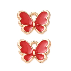 Red Alloy Enamel Pendants, Butterfly Charms, Golden, Red, 9x12.5x2mm, Hole: 1.5x2mm