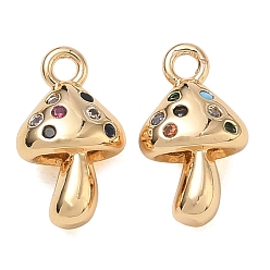 Plaqué 18K Or Véritable Breloques en laiton zircon cubique micro pavé, charmes de champignons, réel 18 k plaqué or, 12x7x5mm, Trou: 1.4mm