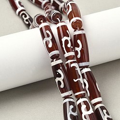 Green Tara Pattern Нити бусин дзи в форме риса в тибетском стиле, природных бисера агат, окрашенная и подогревом, седло коричневый, зеленая тара узор, 29~30x9.5~10.5 мм, отверстие : 2~3 мм, около 10 шт / нитка, 11.38~11.61'' (28.9~29.5 см)