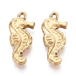 Настоящее золото 18K 304 подвески из нержавеющей стали, очарование морского конька, ионное покрытие (ip), реальный 18 k позолоченный, 20x9x3 мм, отверстие : 1.2~1.4 мм