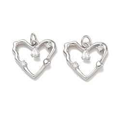 Platino Latón micro pavimenta claro colgantes de circonio cúbico, encantos del corazón, chapado en rack, larga duración plateado, sin plomo y cadmio, Platino, 16.5x17x3.5 mm, agujero: 3 mm