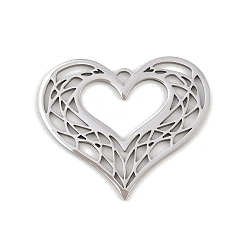 Нержавеющая Сталь Цвет 201 подвески из нержавеющей стали, шарма сердца, лазерная резка, анти-тускнение, цвет нержавеющей стали, 29.5x34.5x1 мм, отверстие : 2x2.5 мм