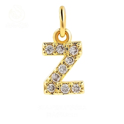 Letter Z Подвески из латуни с фианитами и переходными кольцами, реальный 18 k позолоченный, Письмо Z, 14.5x9.3x2.2 мм, отверстие : 2.8 мм