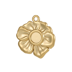 Настоящее золото 18K 304 Подвеска кабошон из нержавеющей стали, цветок, ионное покрытие (ip), реальный 18 k позолоченный, 25x23 мм, отверстие : 2 мм, Размер лотка: 7 мм