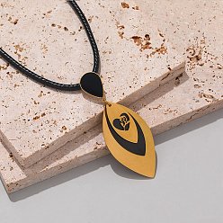 Flower 304 Stainless Steel Leaf Pendant Necklaces, Black and Golden, Flower, 16.65 inch(42.3cm)