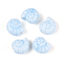 Светло-Голубой Ручной фарфоровые керамические шарики, яркие глазированный фарфор, формы раковины, Небесно-голубой, 14x12x7.5~8 мм, отверстие : 2~2.5 мм
