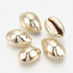 Light Gold UV Plated Freshwater Shell Pendants, Cowrie Shell, Light Gold, 17~21x11~13x8~10mm, Hole: 1mm