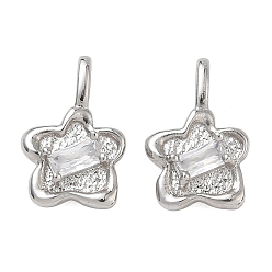 Platinum Brass Micro Pave Clear Cubic Zirconia Pendants, Flower Charms, Rack Plating, Long-Lasting Plated, Cadmium Free & Lead Free, Platinum, 15.5x10x4mm, Hole: 2x4mm