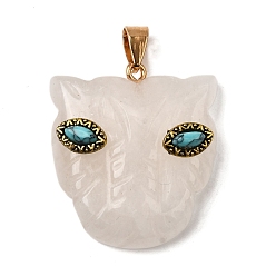 Хрусталь Подвески из натурального кварцевого кристалла и синтетической бирюзы, подвески с леопардовым принтом и латунной фурнитурой и петлями, золотые, 32.5x29x10 мм, отверстие : 6x4 мм