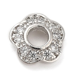 Платина Покрытие стойки латунные микропаве колпачки из кубического циркония, без кадмия и без свинца, 5-лепестков цветка, платина, 8x2 мм, отверстие : 2.8 мм