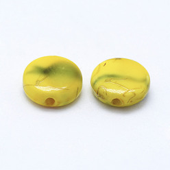 Yellow Drawbench Acrylic Beads, Spray Painted, Flat Round, Yellow, 9x3.5mm, Hole: 1mm, about 2500pcs/500g