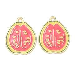 Other Fruits Alloy Enamel Pendants, Fruits Charms, Golden, Guava Charms, 28x23x2mm, Hole: 2.5mm