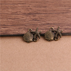 Античная Бронза Подвески из сплава в тибетском стиле, ссылки на ракушки и морские звезды, античная бронза, 14x18 мм