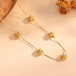 Starfish 304 Stainless Steel Link Serpentine Chain Necklaces for Women, Golden, Starfish, 15.75 inch(40cm)