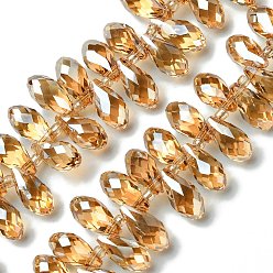 Сэнди Коричневый Прозрачные стеклянные бусины гальваническим пряди, гальваническое покрытие, граненые, слеза, песчаный коричневый, 13.5x6.5 мм, отверстие : 1 мм, около 98~99 шт / нитка, 18.11 дюйм (46 см)