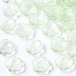 Светло-зеленый Прозрачные стеклянные бусины из искусственного нефрита, окрашенные распылением, цветок, светло-зеленый, 15x15x6 мм, отверстие : 1.2 мм