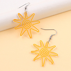 Солнце Акриловые серьги болтаться, золотые, солнце, 58x36 мм