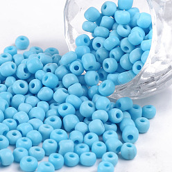 Light Sky Blue Glass Seed Beads, Opaque Colours Seed, Small Craft Beads for DIY Jewelry Making, Round, Light Sky Blue, 4mm, Hole:1.5mm, about 4500pcs/pound
