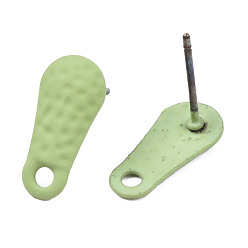 Yellow Green Spray Painted Iron Stud Earring Findings, with Hole, Teardrop, Yellow Green, 14x6.5mm, Hole: 1.8mm, Pin: 0.7mm