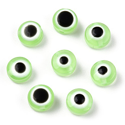Pale Green Resin Beads, Flat Round, Evil Eye, Pale Green, 7.5~8x5~6mm, Hole: 1.8~2mm