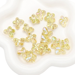 Желтый 10 шт. прозрачные бусины-бабочки с акриловым покрытием, блеск бисера, желтые, 14x18 мм