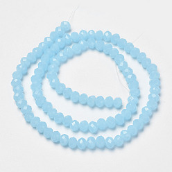 Cyan Glass Beads Strands, Imitation Jade, Faceted, Rondelle, Cyan, 3x2mm, Hole: 0.8mm, about 165~169pcs/strand, 15~16 inch(38~40cm)