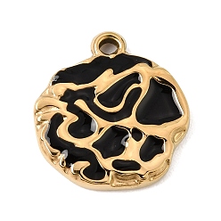 Negro 303 colgantes de esmalte de acero inoxidable, encantos planas redondas, revestimiento de iones (ip), dorado, negro, 20x18.5x3 mm, agujero: 1.8 mm