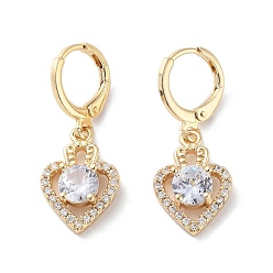Сердце Серьги с подвесками из золотой латуни, обшивка стойки, с фианитами для женщин, сердце, 30.5x12 мм