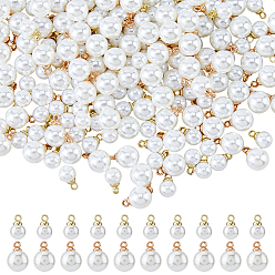 Белый 200шт 2 стили АБС-пластик подвески с имитацией жемчуга, с латунной фурнитурой , круглые, белые, 9~11.2x6~8 мм, отверстие : 1.5 мм, 100 шт / стиль