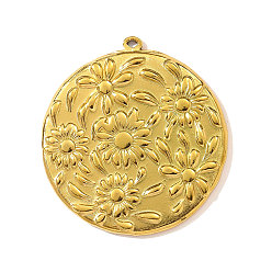 Настоящее золото 18K 304 подвески из нержавеющей стали, плоский круглый с цветными чарами, ионное покрытие (ip), реальный 18 k позолоченный, 33x31 мм