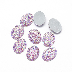 Средний Фиолетовый Кабошоны из смолы, Дно посеребренные, с покрытием AB цвета, овальные, средне фиолетовый, 18x13x2.5 мм