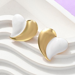 Белый Сердце 304 нержавеющей стали серьги, с эмалью, золотые, белые, 21.5x24 мм